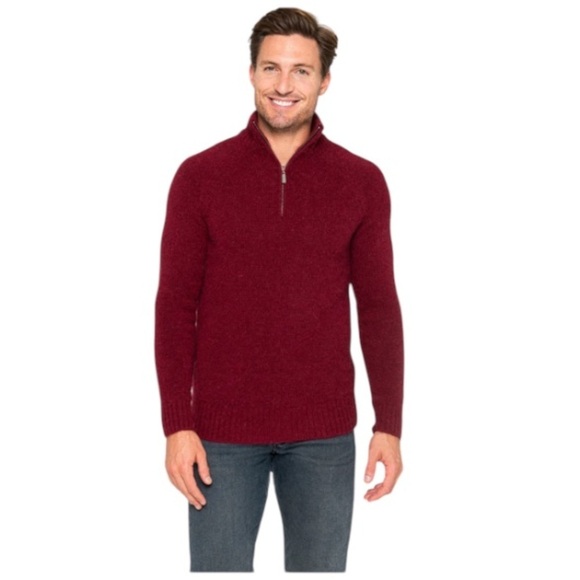 Pacas Men’s Alpaca Wool Sweater Quarter Zip NWT in Bordeaux Melange Red Size L - Picture 1 of 12
